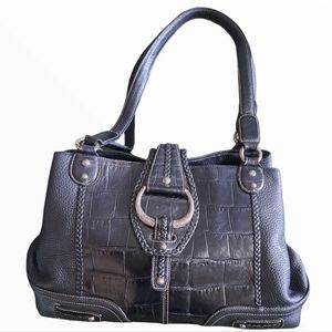 Brighton Black  Pebble Leather Croc Embossed Bag